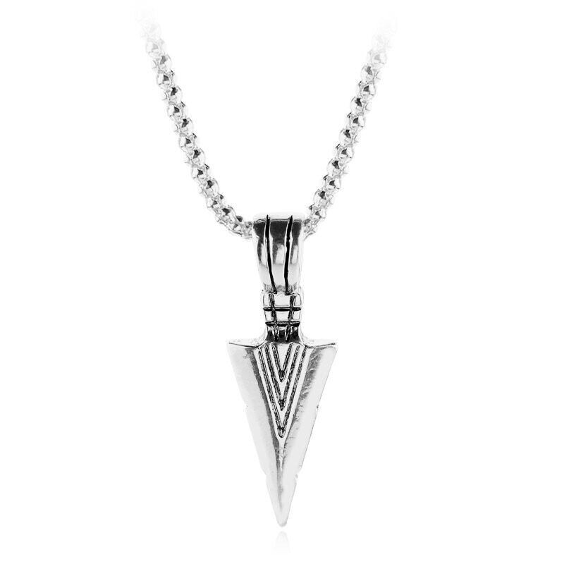 Silver Arrowhead Mens Arrow Pendant Necklace 24″ Chain – Native American Style