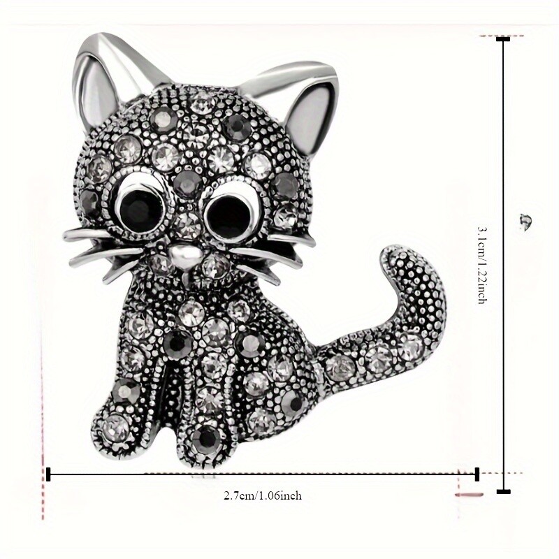 1pcs Cute Rhinestone Cat Brooch Pin, Alloy Enamel Animal Brooch for Women