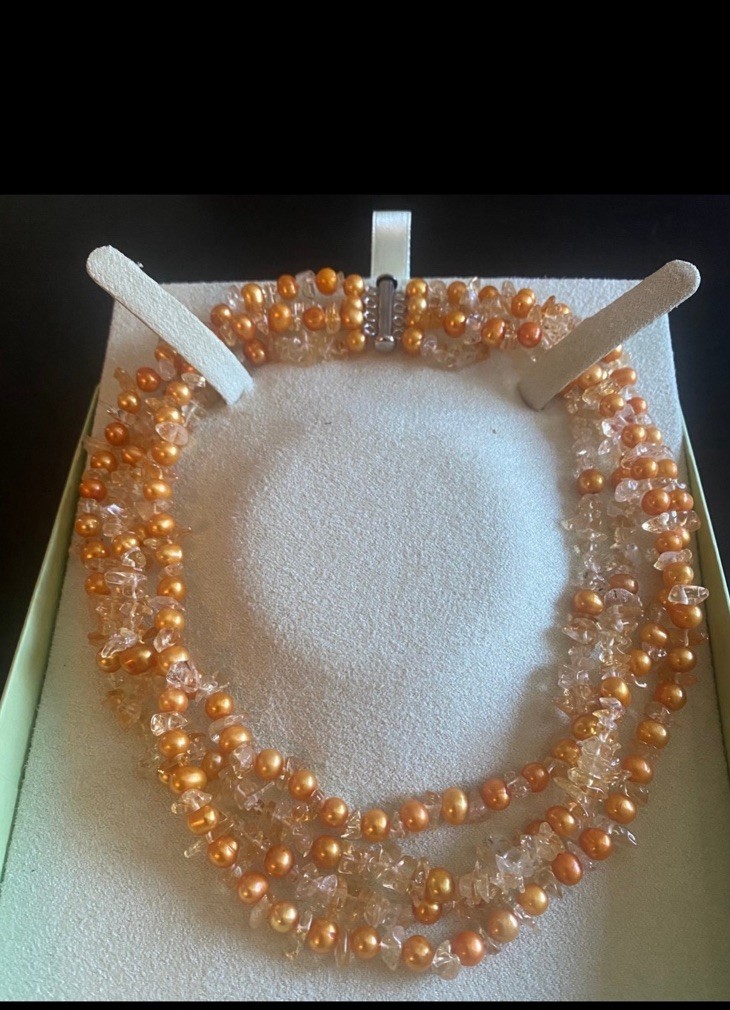 Ross-Simons Orange Pearl Gemstone Multi-Strand Beaded Necklace 925 Slide