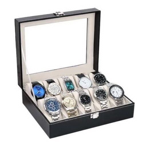 10 Compartments High-grade Leather Watch Collection Storage Box Black –