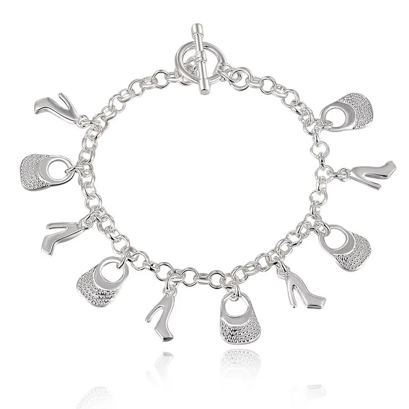 925 Sterling Silver Charm Glossy Bead Bangle Women’s Fashion Bracelet Jewelry