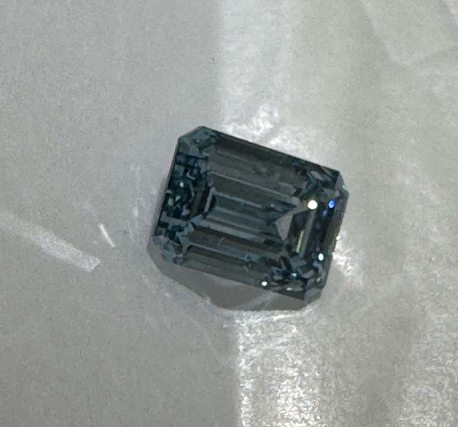 Lab Grown Emerald Cut 2.41 Fancy Vivid Blue SI IGI Certified Diamond