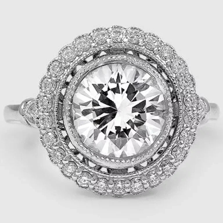 Art Deco Style 2.5Ct Round Lab Created Diamond 14K White Gold FN Engagement Ring