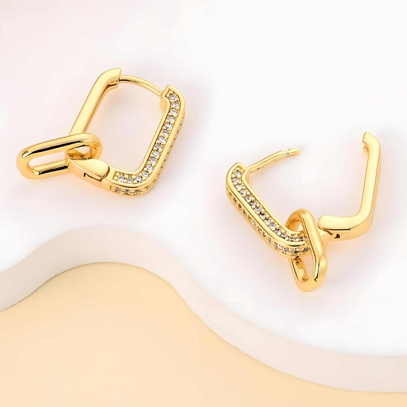 925 Silver Gold-Plated Link Hoop Earrings for Women – Geometric Chain Design 912
