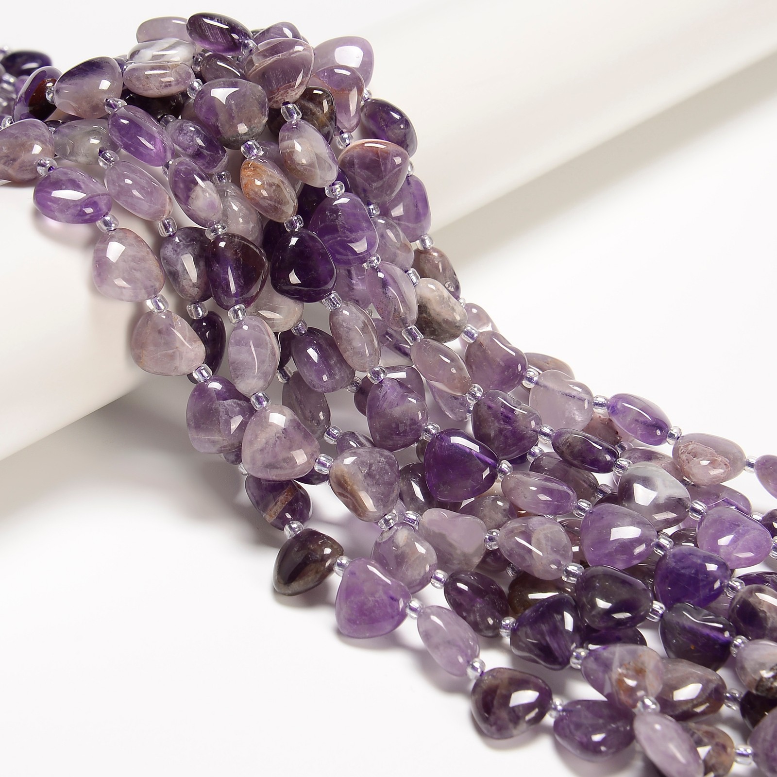 Natural Multi-color Amethyst Top Drill Smooth Heart Shape Beads 12mm 15.5” Strd