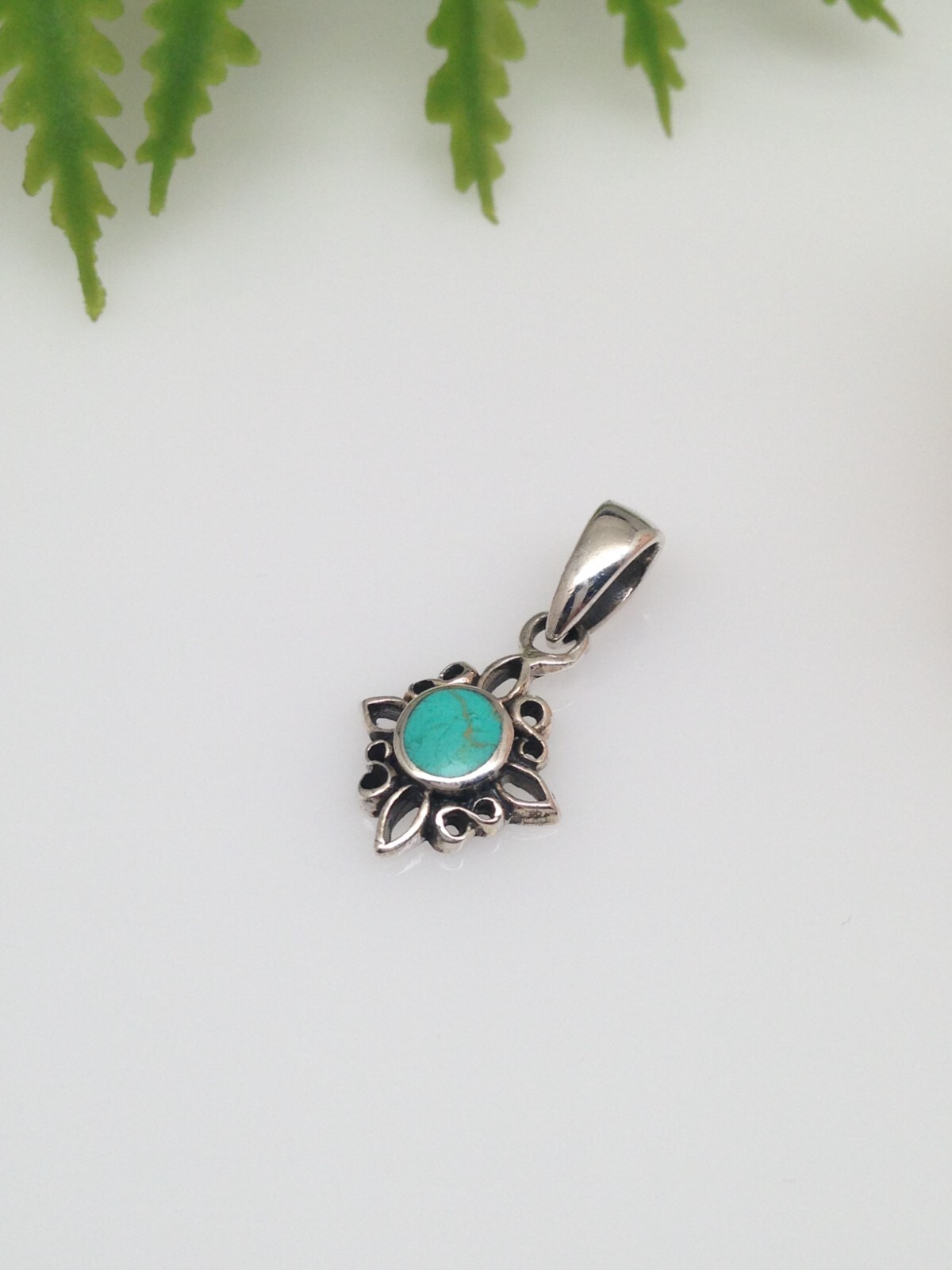 925 Sterling Silver Turquoise Pendant Dainty Tiny Charm 11.5mm(4mm)/21mm