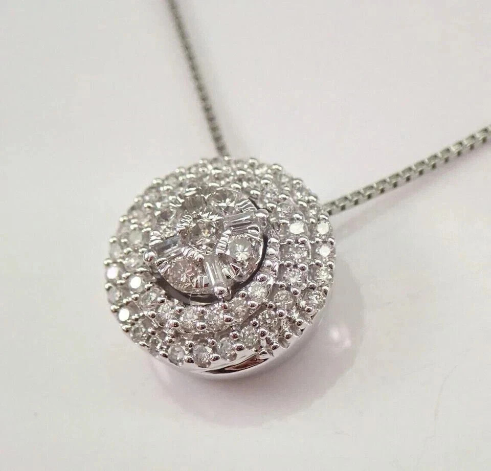 Real Moissanite 1.60Ct Round Cut Cluster Pendant 14K White Gold Plated Silver