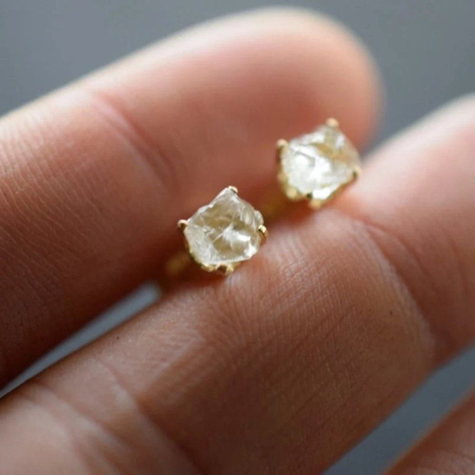 Raw Lake County Diamond Earrings, Rough Crystal Studs Dainty Minimalist …