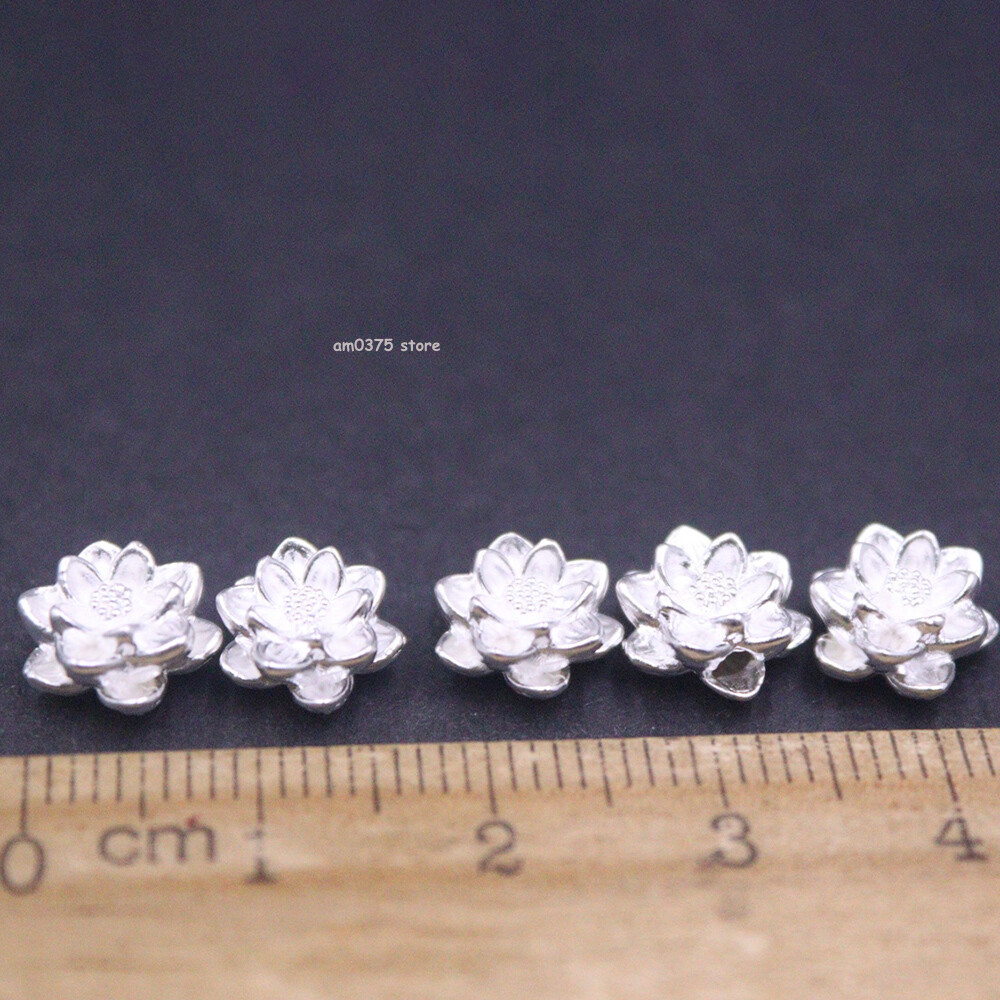 10pcs Pure 999 Fine Silver Lotus Flower Pendant Accessory DIY DIY Bead 8*8mm