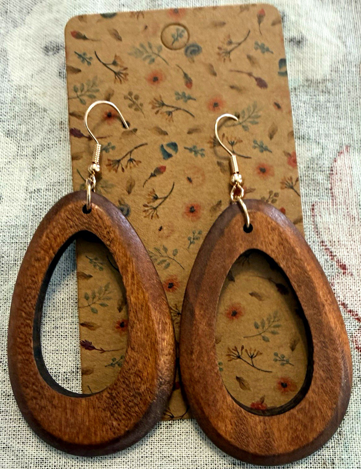 Brown Wood Teardrop Dangle/Drop Earrings, Hook Closure, No Stone
