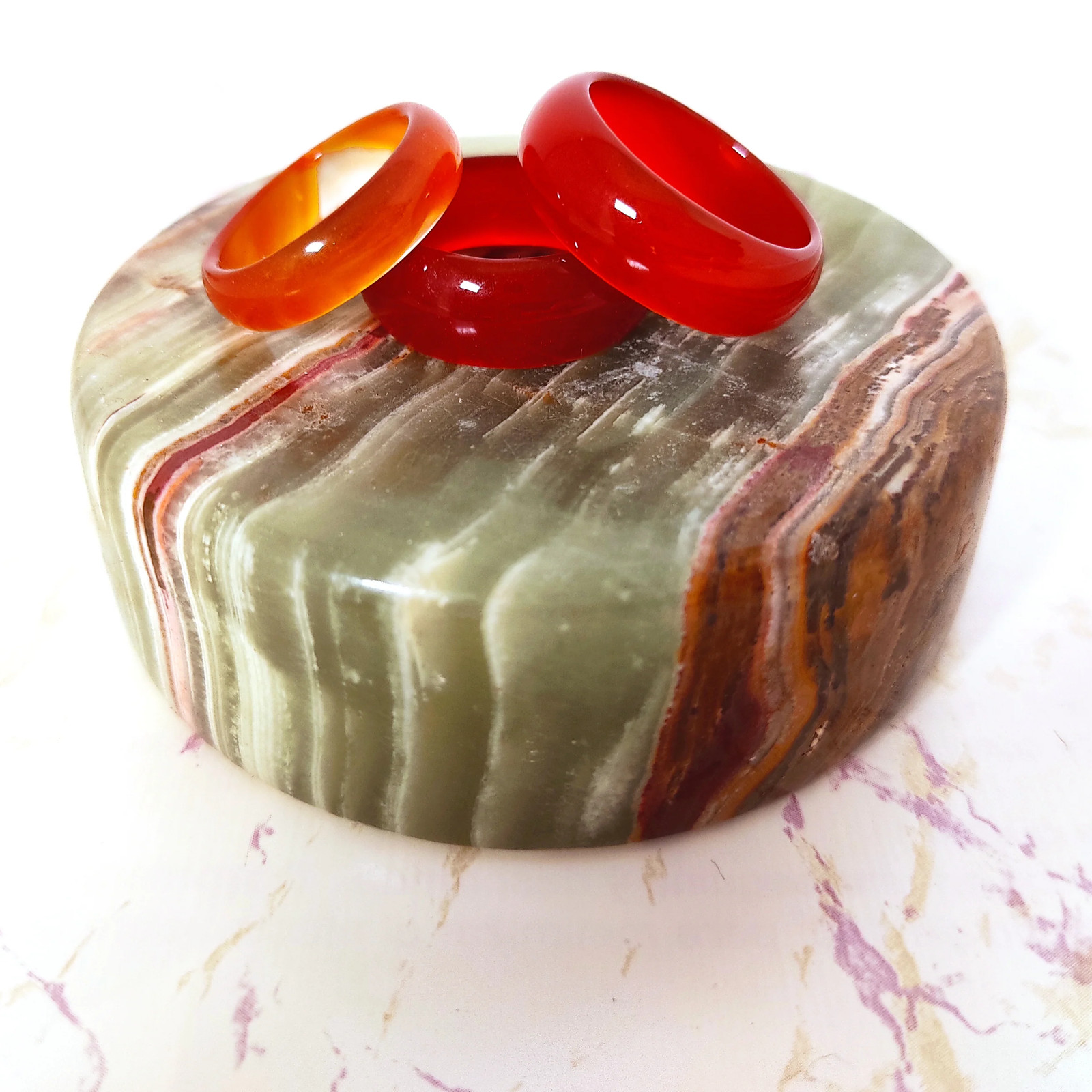Red Orange Agate Carnelian Solid Natural Gemstone Band Ring – Size Variation