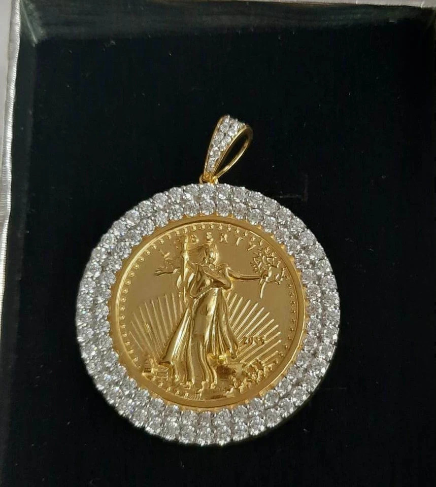 Real Moissanite 2.50Ct Round Cut Medallion Pendant 14k Yellow Gold Plated 1.5″