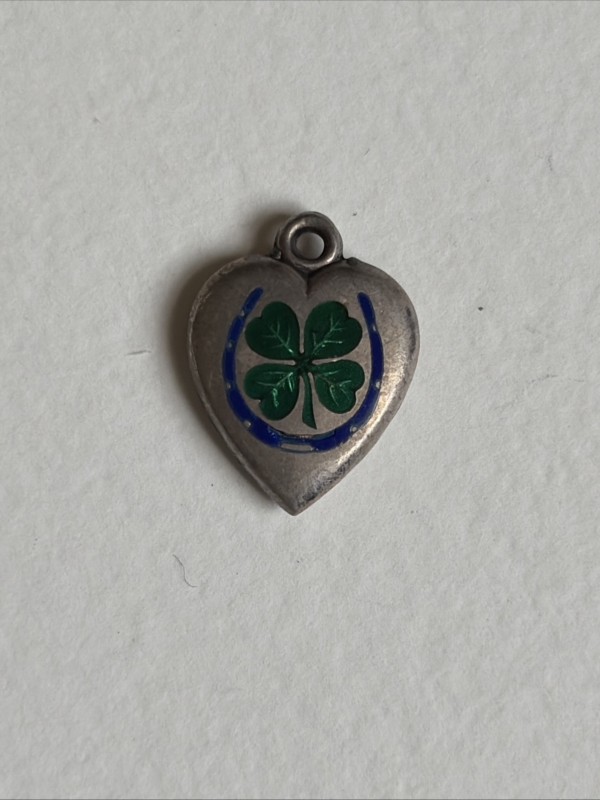 Vintage Sterling Enamel Lucky Heart Clover