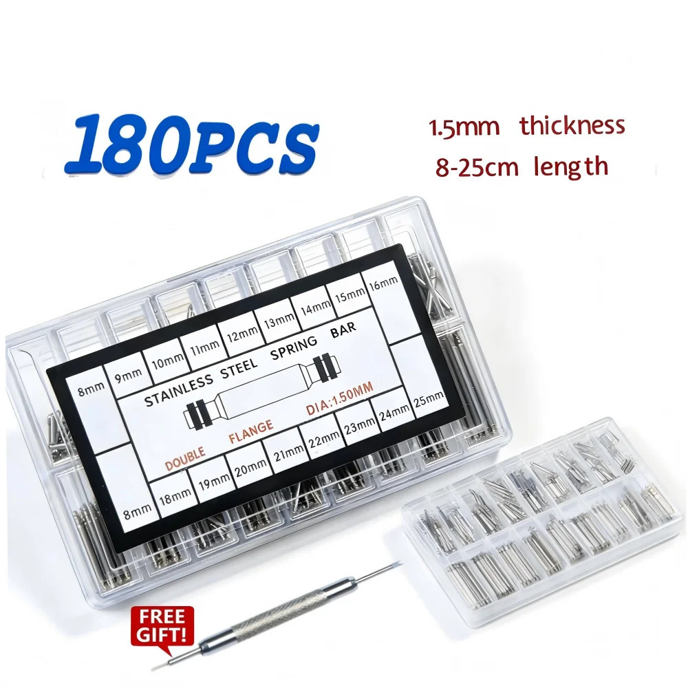 144-360Pcs Stainless Steel Spring Bar Set 1.5mm 8-25mm Watch Band Repair Pins