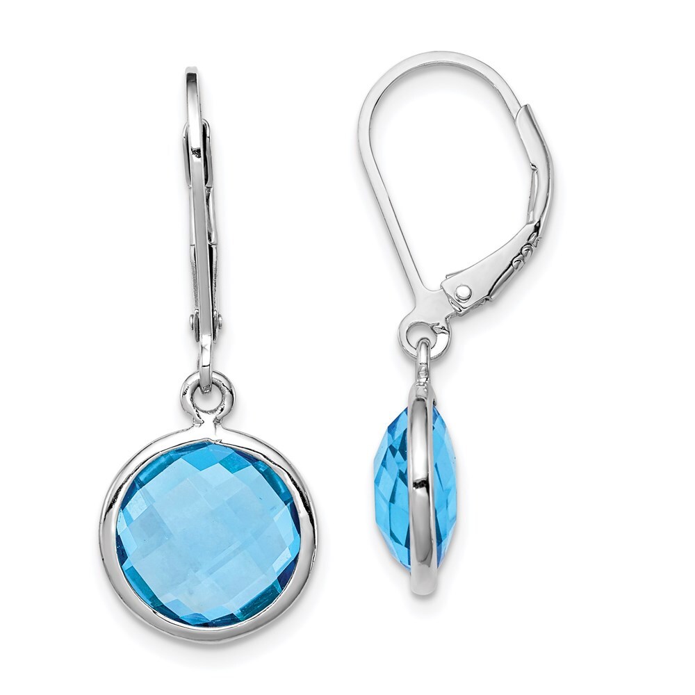 Sterling Silver Rhodium-plated Blue Topaz Earrings 0.55g for Women