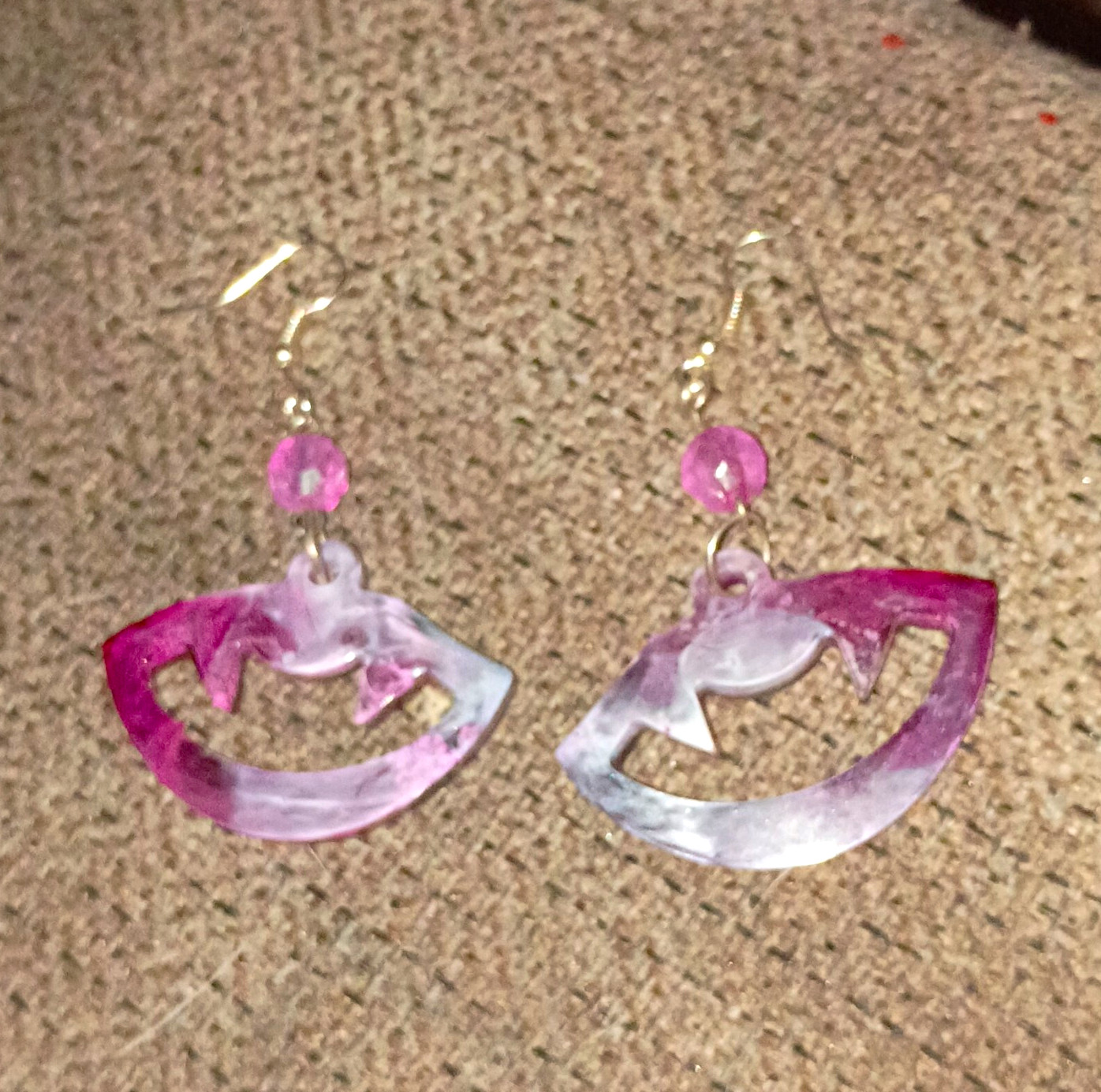 Pink & White Handmade Resin Asymmetrical Dangle Drop Hook Earrings for Lobe