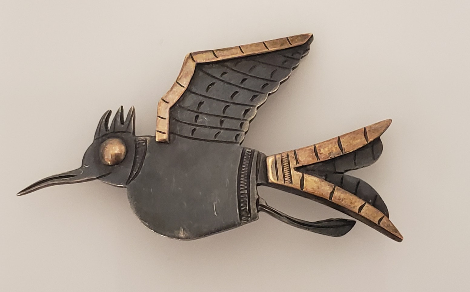Peru Graziela Laffi Sterling Silver 18k Gold Brutalist Bird Pin Brooch .37