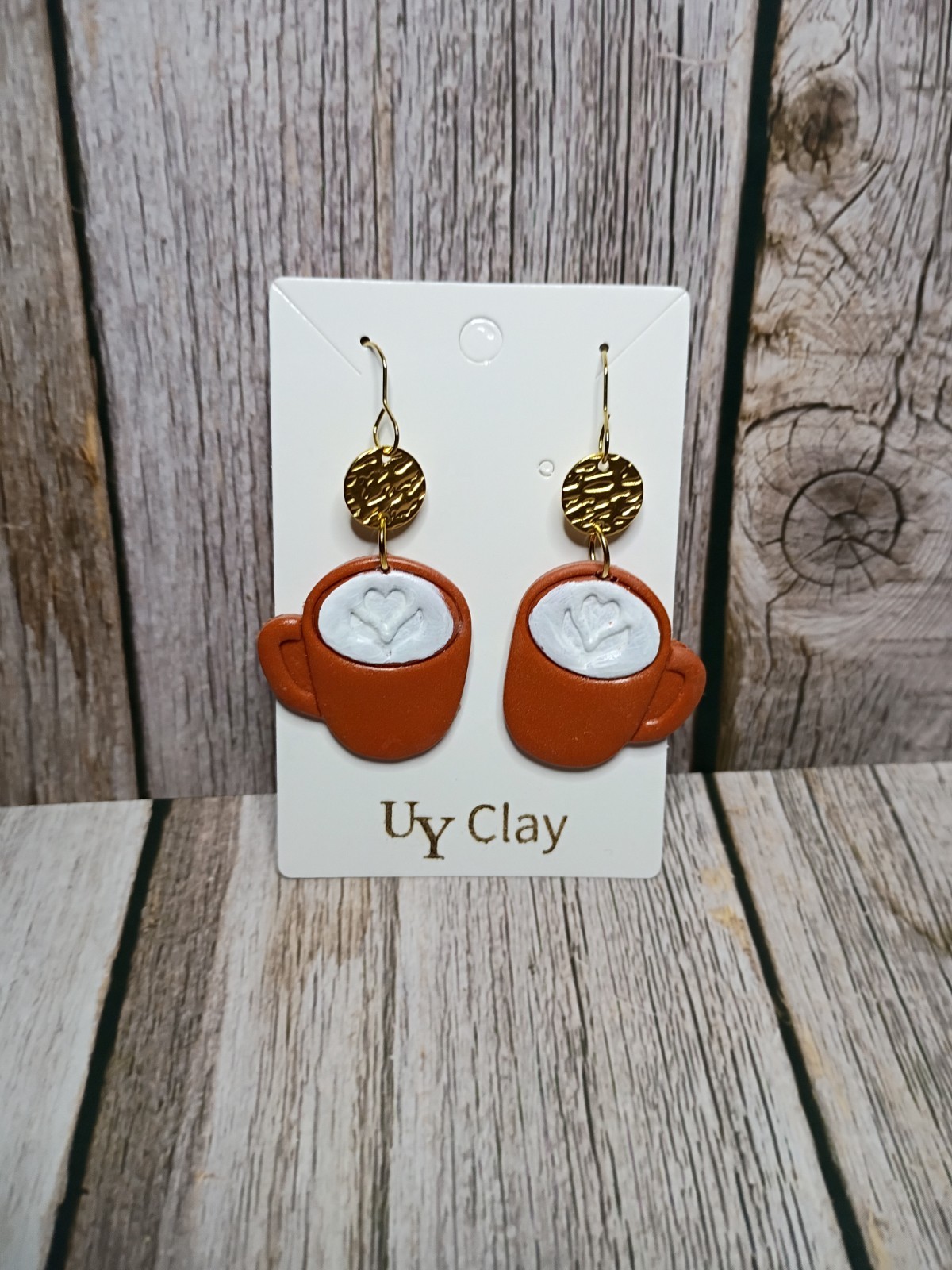 Handmade Coffee Mug Latte Art Polymer Clay Dangle Earrings – Hypo-allergenic