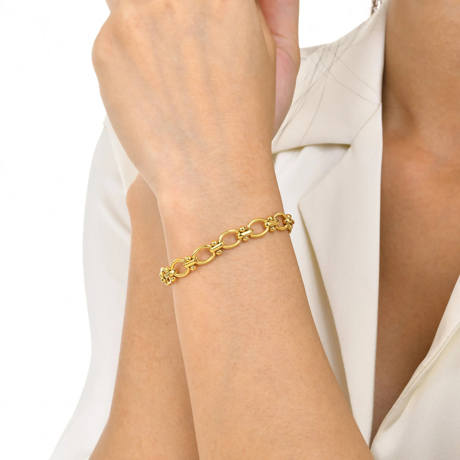 Gold Plated Oval Link Chain Bracelets for Women Thick Stainless Steel Jewelry