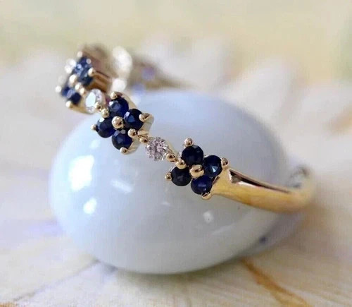 3 Ct Round Cut Simulated Sapphire Wedding Halo Band Ring 14k Yellow Gold Plated