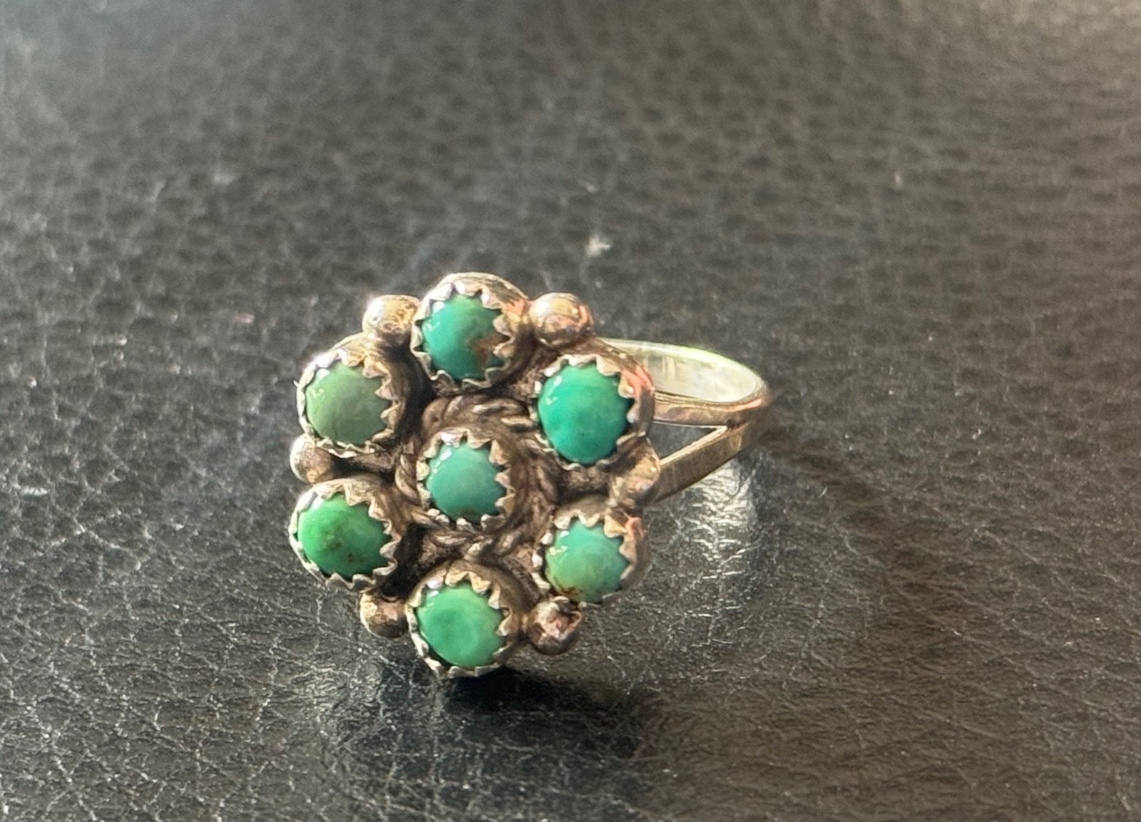 Michael R Rogers Paiute Sterling Silver Turquoise Cluster Ring Size 8.5