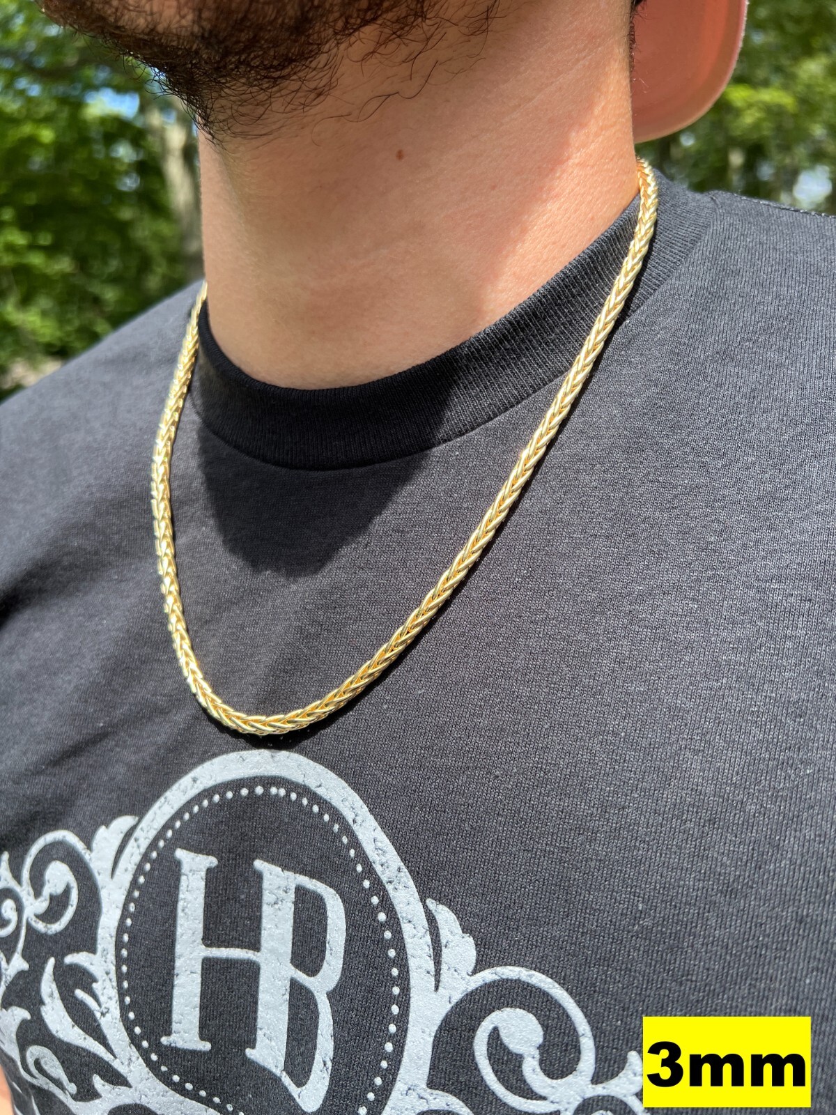Real 14k Gold Plated 925 Sterling Silver Spiga Rope Wheat Chain Necklace 2-5mm