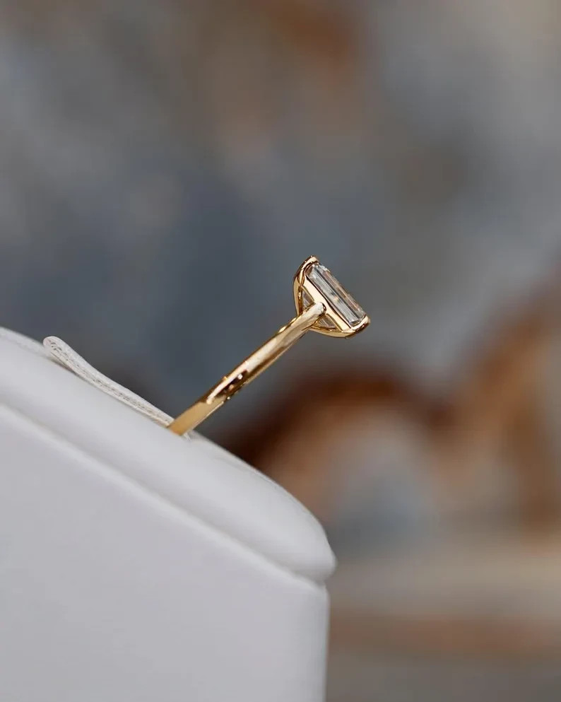 1.50 Ctw Emerald Cut Lab Created Diamond Solitaire Ring 14K Yellow Gold Plated