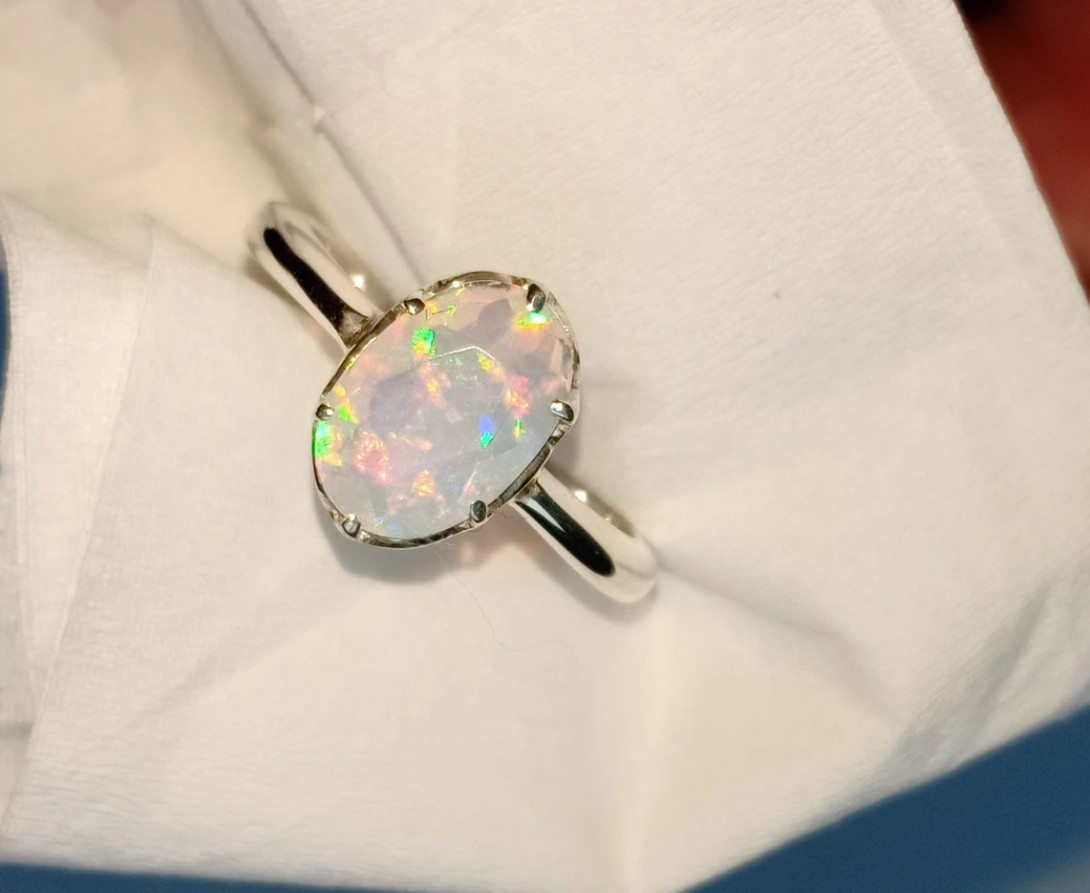 Natural Fire Opal Gemstone Ring 925Solid Silver Australian Opal Gemstone Jewelry