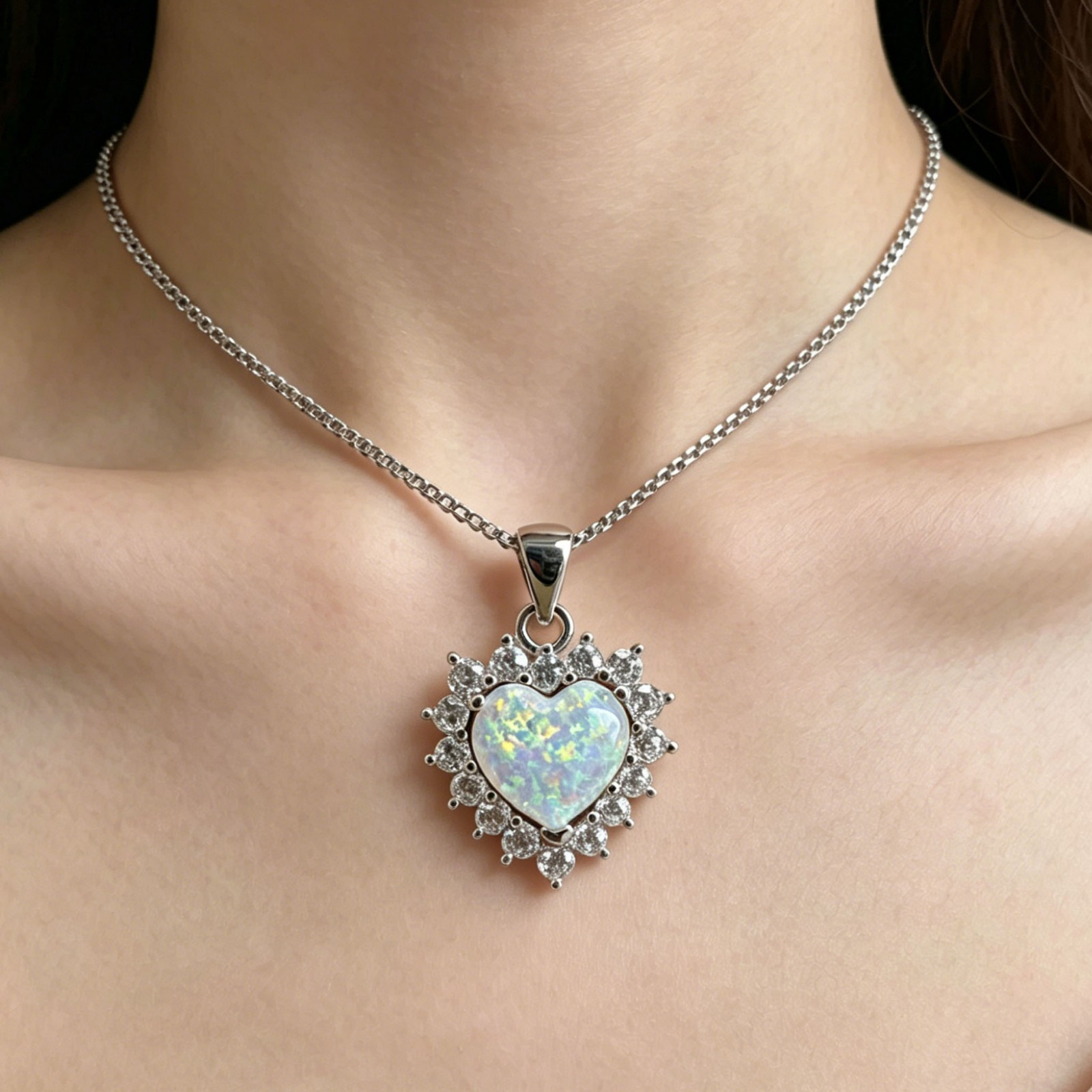 Natural Fire Opal Crystal Heart Pendant Healing Energy Women Dainty Necklace