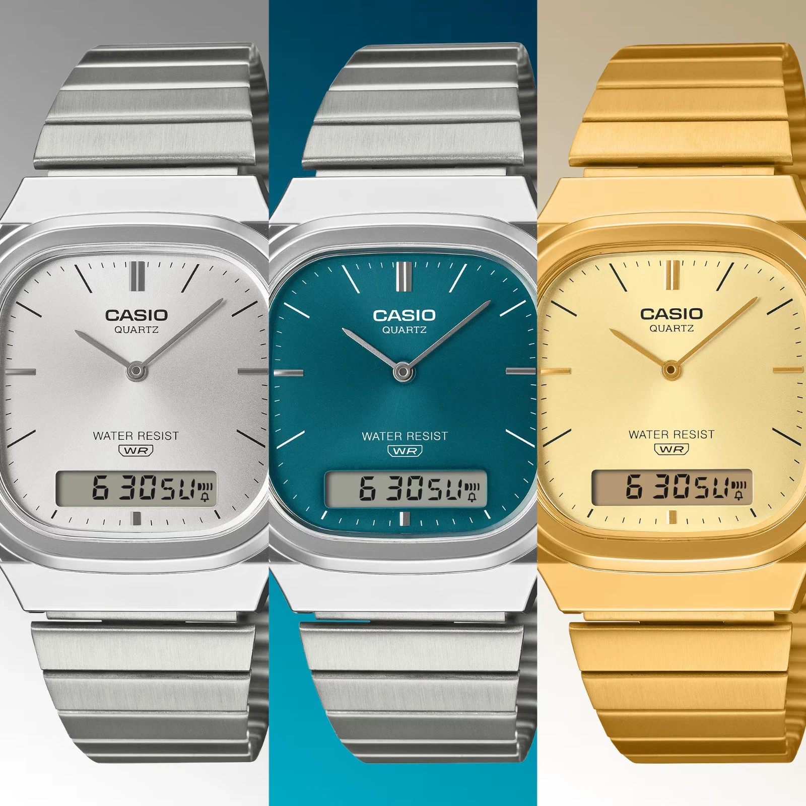 Casio AQ240EG-9A Vintage Analog Digital Watch Gold Tone Stainless Steel NEW