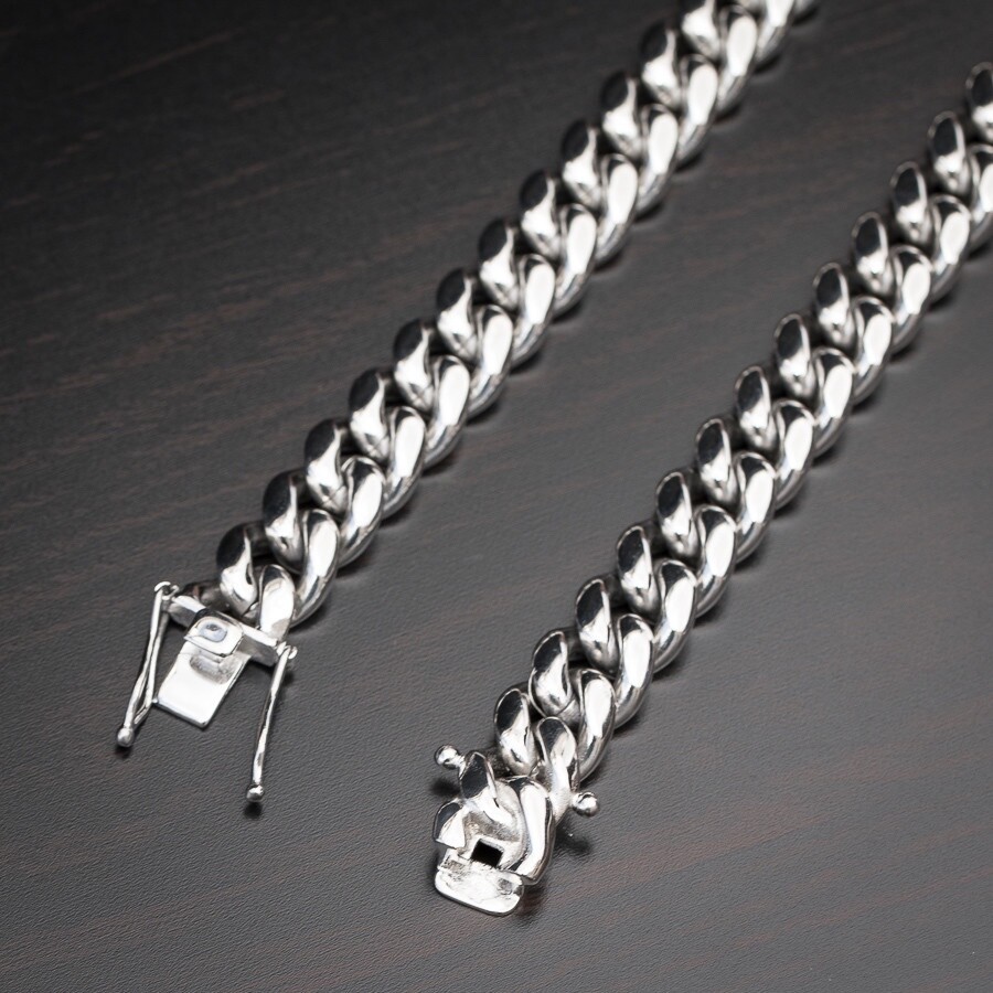 Solid White Gold Plated 316 Stainless Steel 11mm Miami Cuban Link Chain Necklace