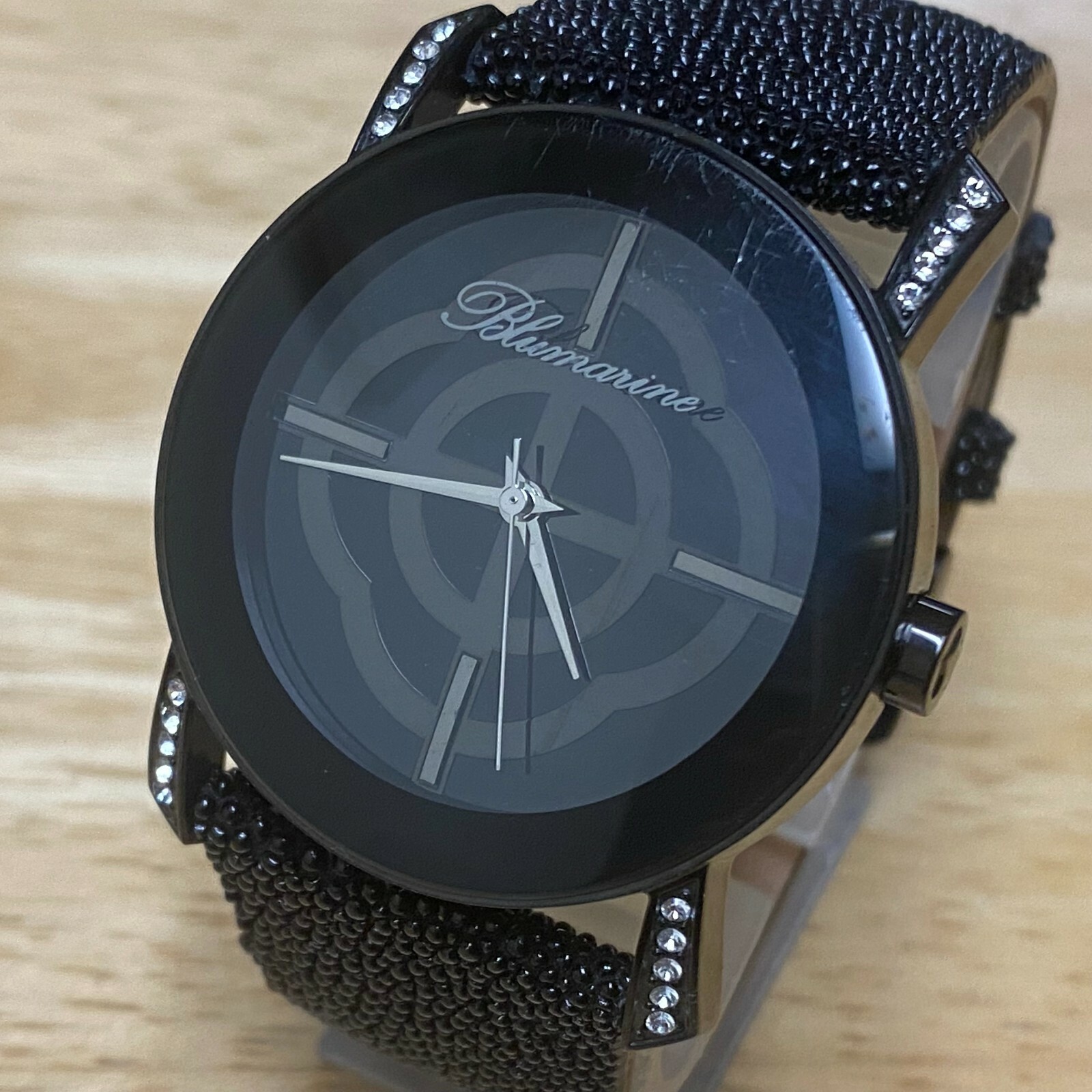 Blumarine Vera Pelle Leather 30m All Black Steel Analog Quartz Watch~New Battery