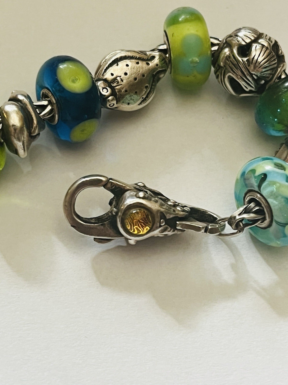 Trollbeads Authentic Ocean Themed Bracelet W/Rare Retired Mexico Lock 7.9 Inch