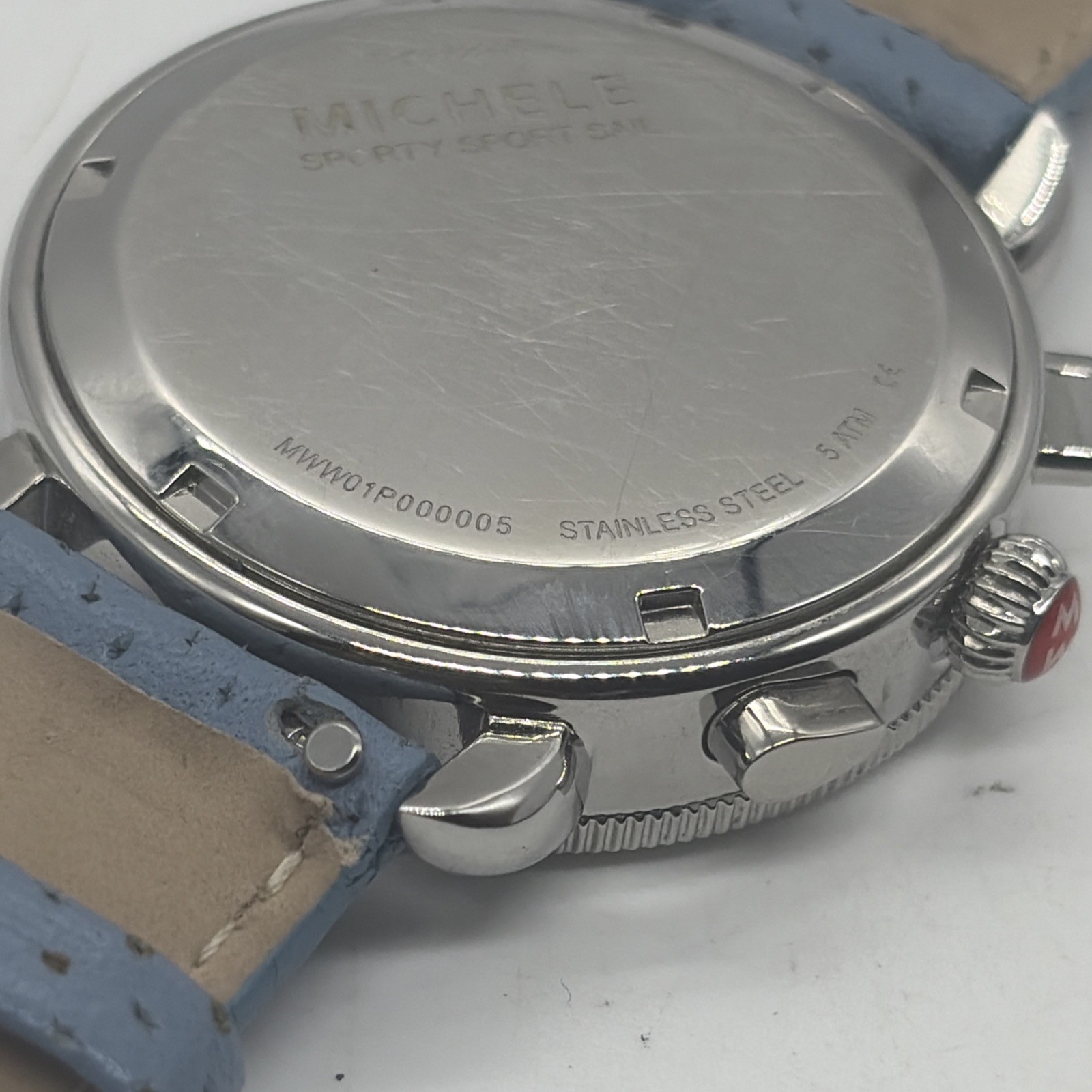 Michele Sport Sail Chronograph 38mm Blue Dial Leather Band Watch MWW01P000005