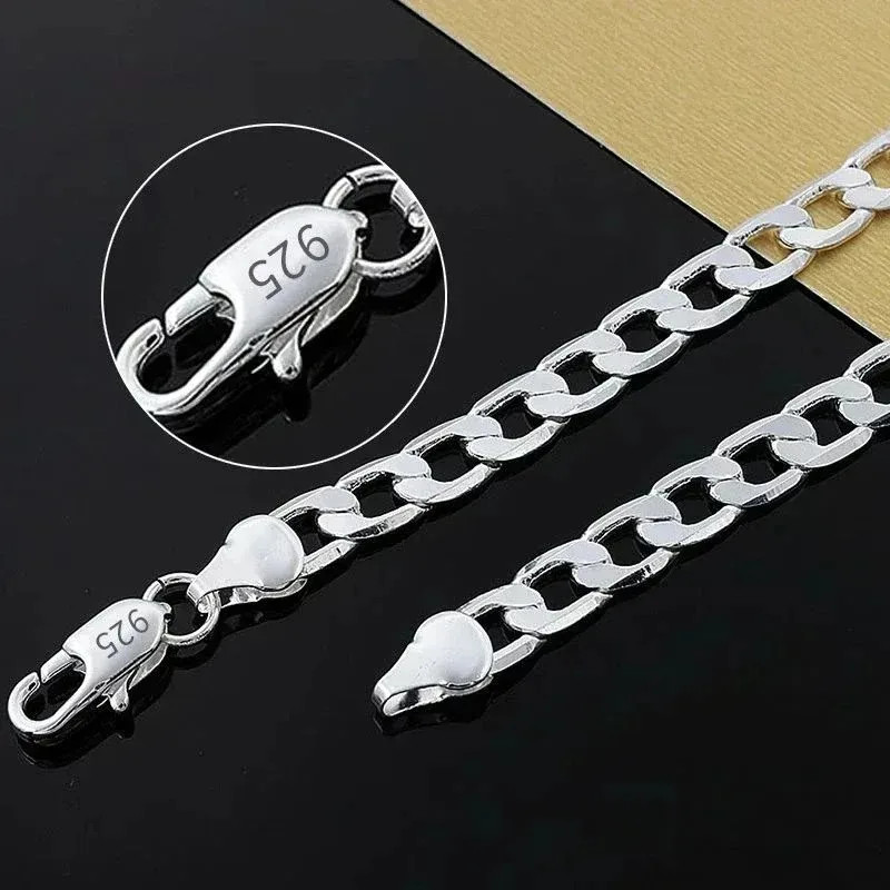925 Sterling Silver Necklace for Men Women 16/18/20/22/24 Inches Classic 6MM