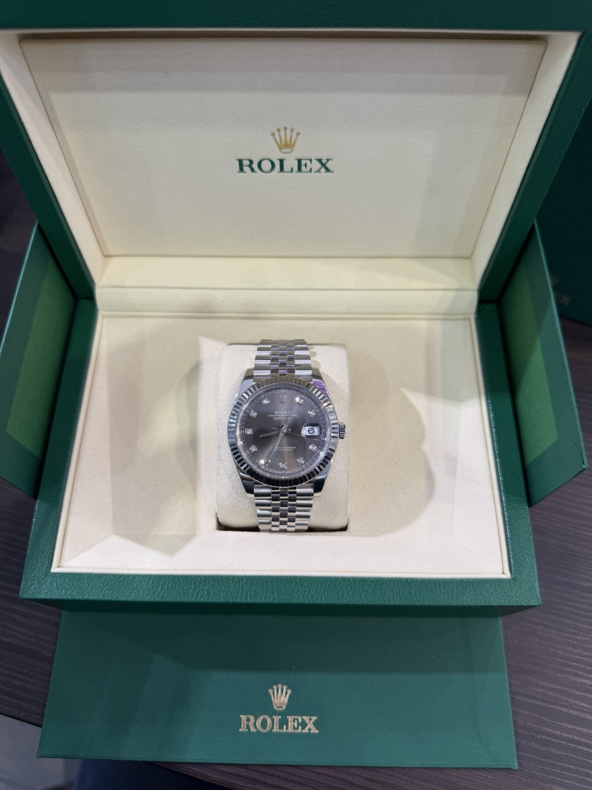 2021 Rolex Datejust 126334 Rhodium Diamond Dial SS Fluted Jubilee FULL SET!!41mm