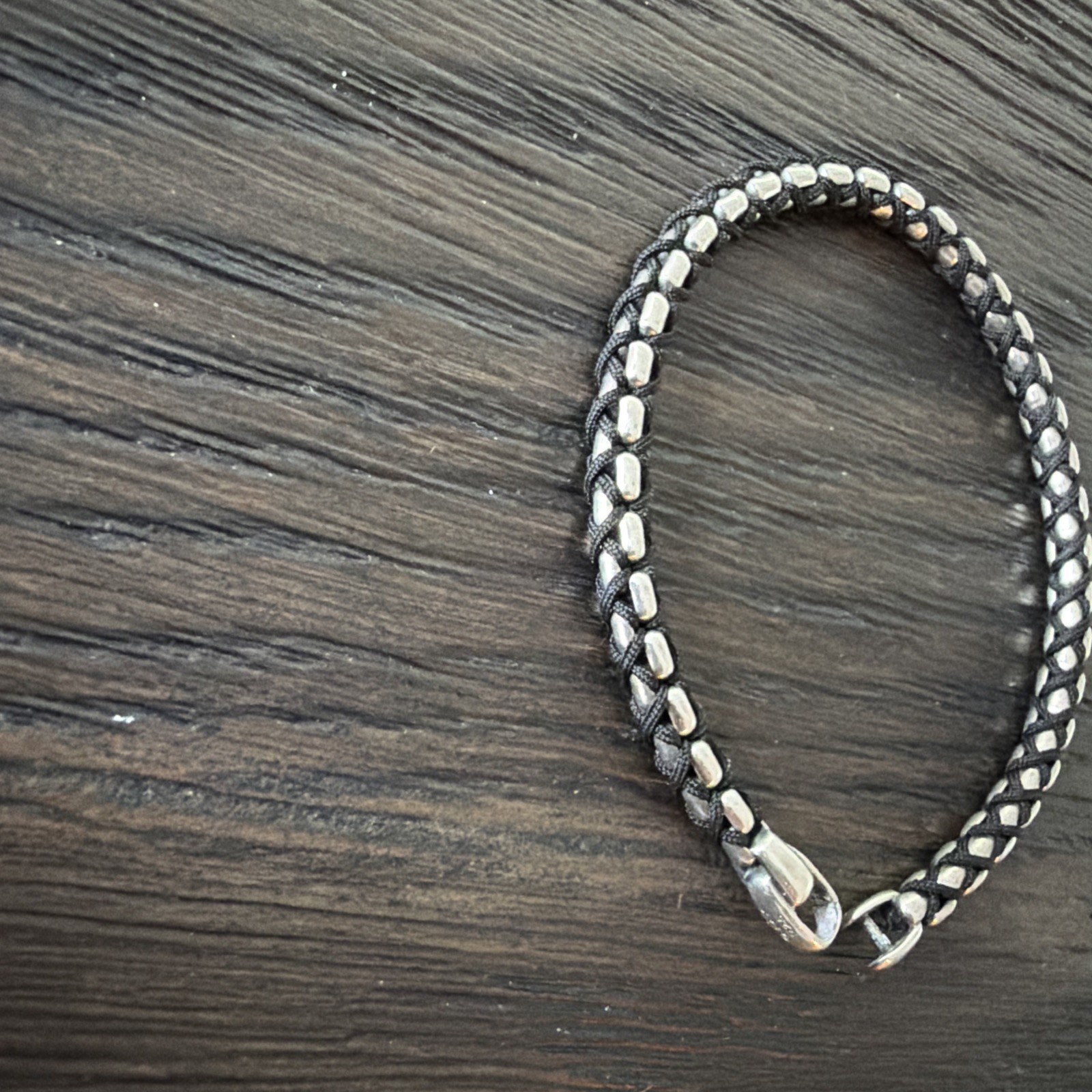 David Yurman 5mm Box Chain Bracelet .925 Sterling Silver and Black Nylon Cord