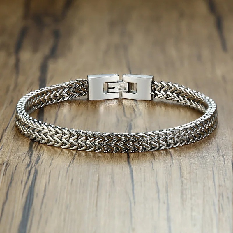 Men Double Link Chain Bracelet Polish Color Stainless Steel Punk Biker Jewelry