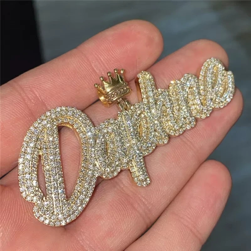 3.00 Ct Round Real Moissanite Custom Name Pendant 14k Yellow Gold Plated