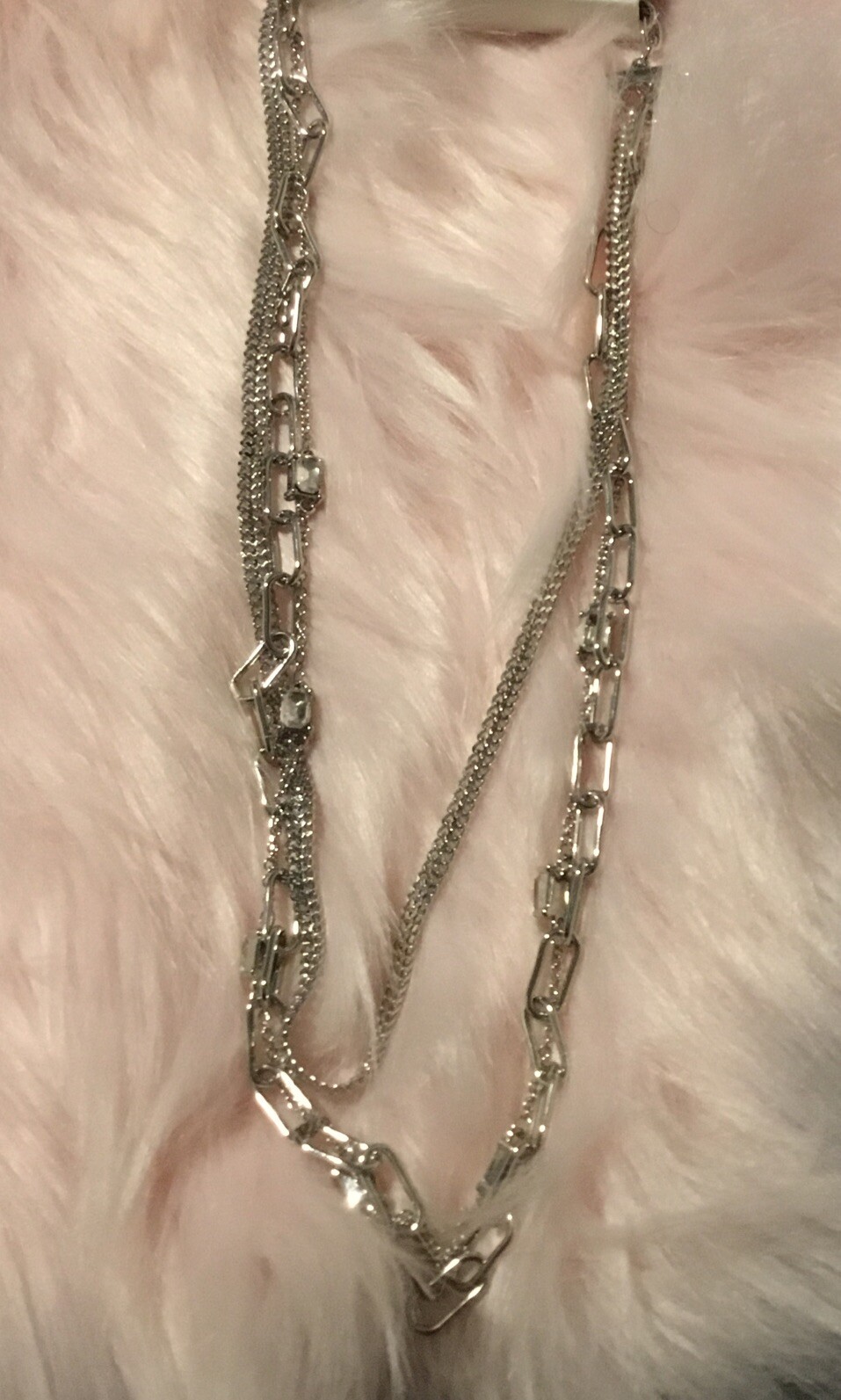 On 34th Crystal & Mixed Link Layered Collar Necklace, 16″ + 2″ extender, Silver