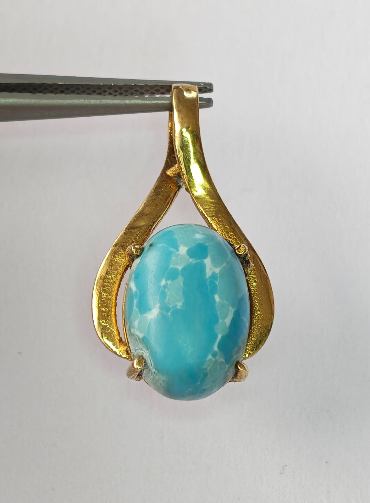 Natural Larimar Oval Cabochon Solitaire Horizontal Teardrop Pendant for Unisex
