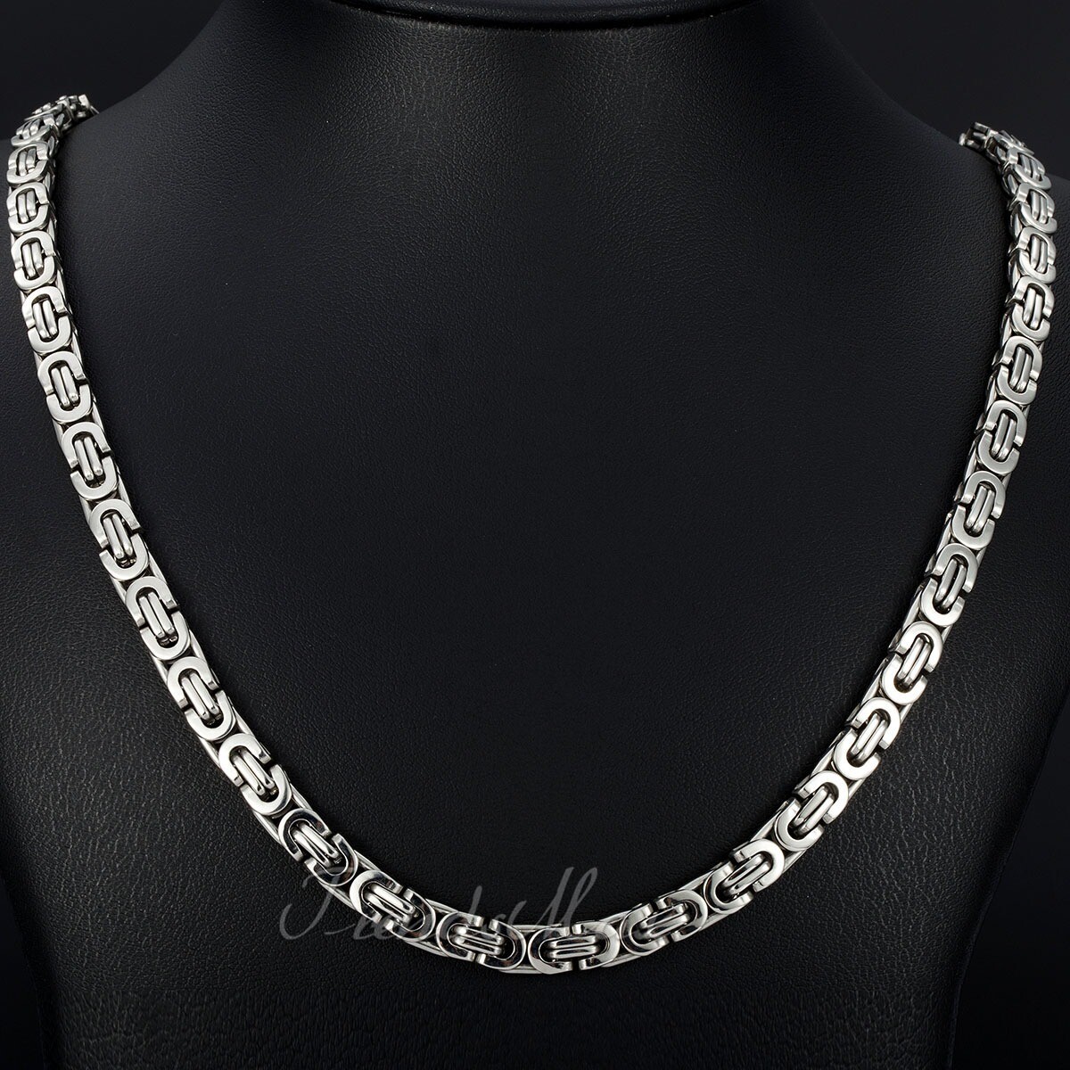6mm Stainless Steel Flat Byzantine Link Necklace Mens Punk Chain Jewelry 18-24″