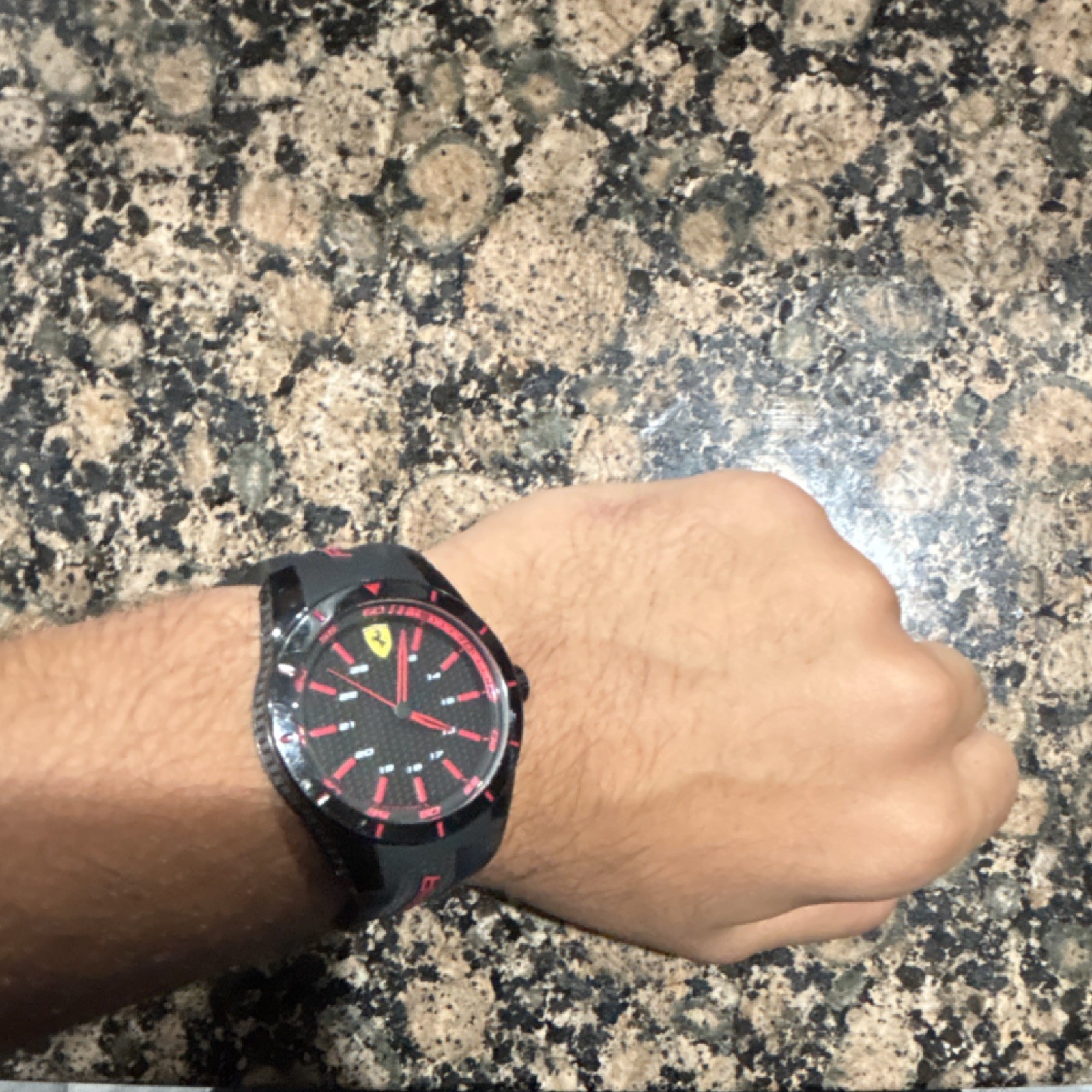 Ferrari Men’s Black & Red Sport Analog Wristwatch Round Stick Indexes