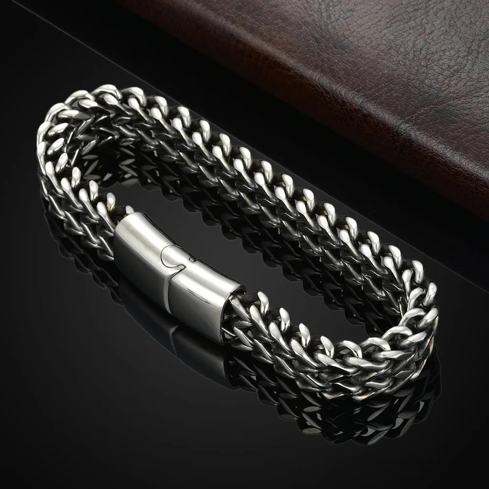 Stainless Steel Fish Scale Bracelet Double Row Braided Magnetic Clasp