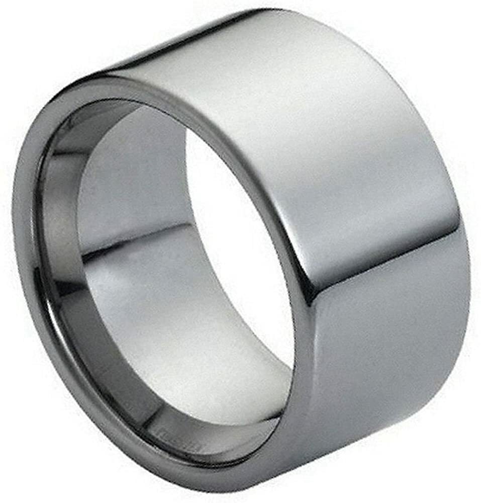 12mm Men’s Heavy Tungsten Carbide Silver Shiny Pipe Cut Wedding Band Ring