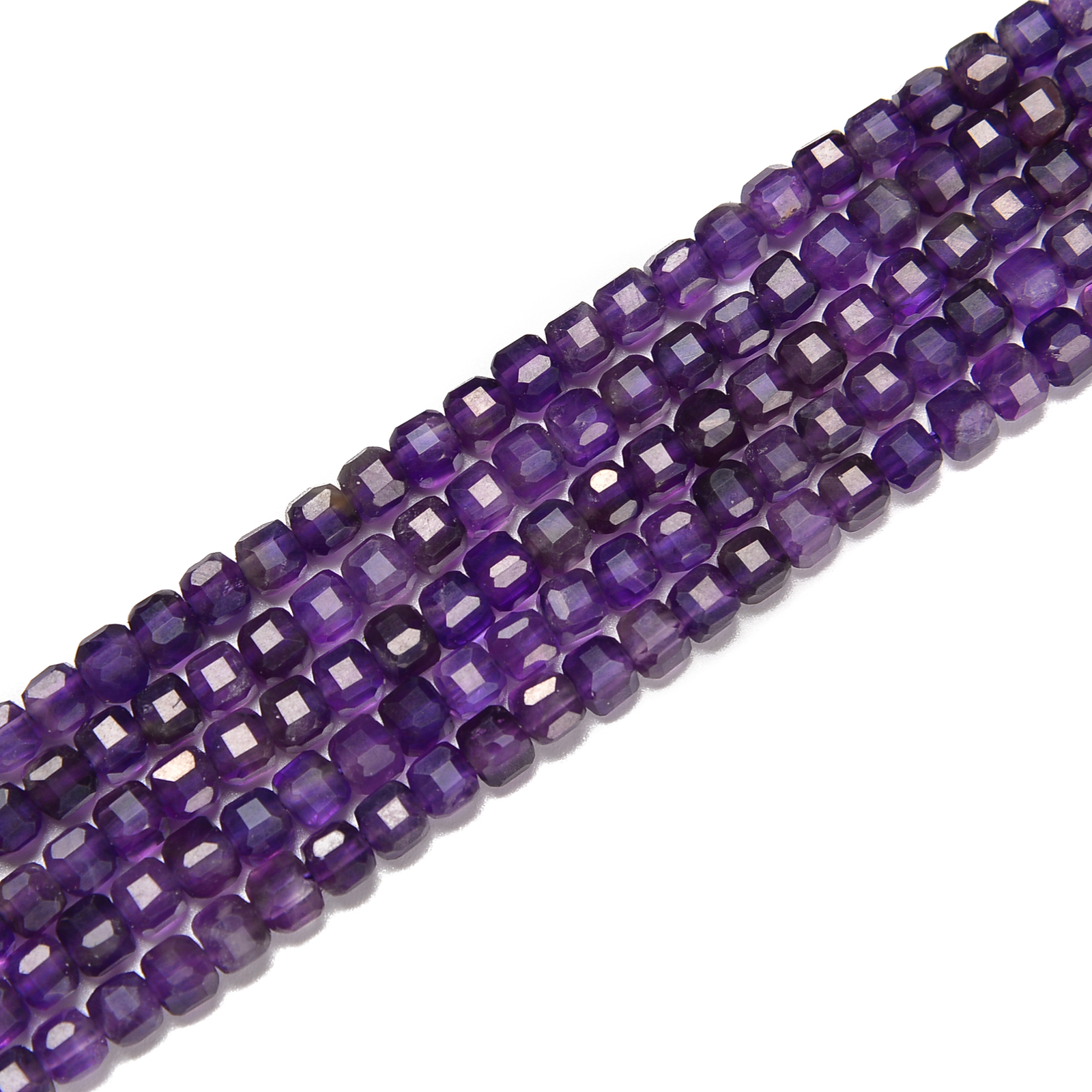 Amethyst Faceted Square Dice Cube Beads Size 4mm 15.5” Strand (4mm)