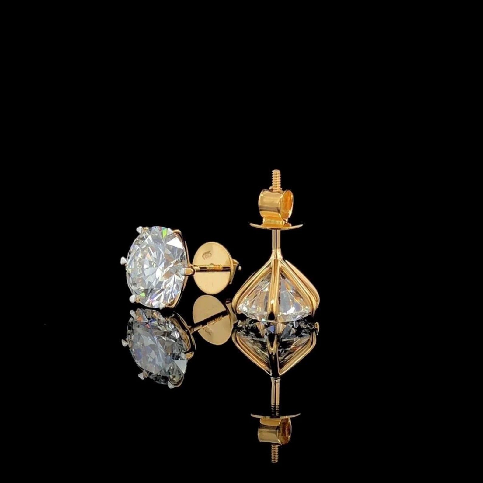 6 Prong Solitaire 2ctw Moissanite Stud Earrings For Women in 18K Solid Gold