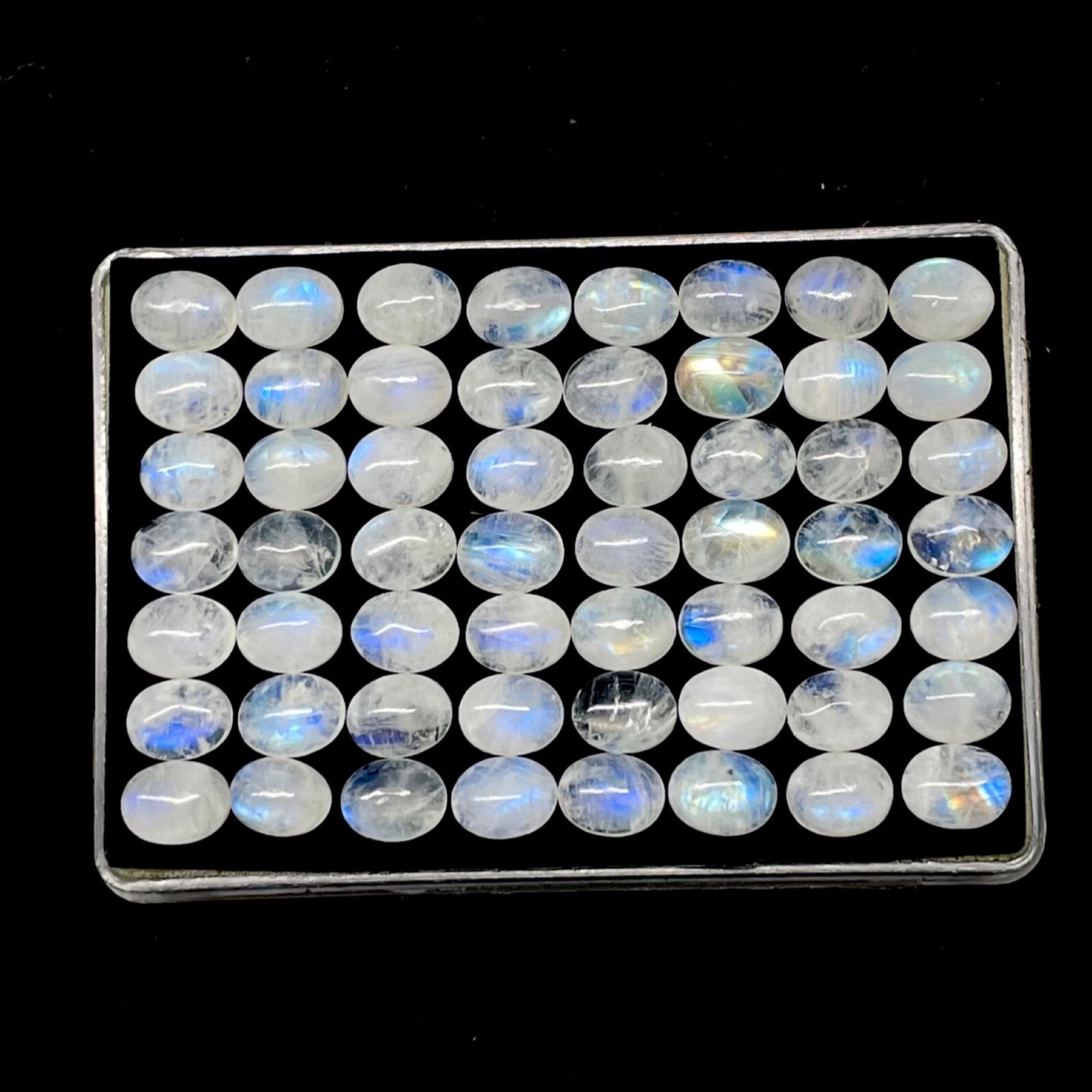 50 Pcs Natural Rainbow Moonstone 9x7mm Oval Blue Shines Cabochon Gemstones Lot