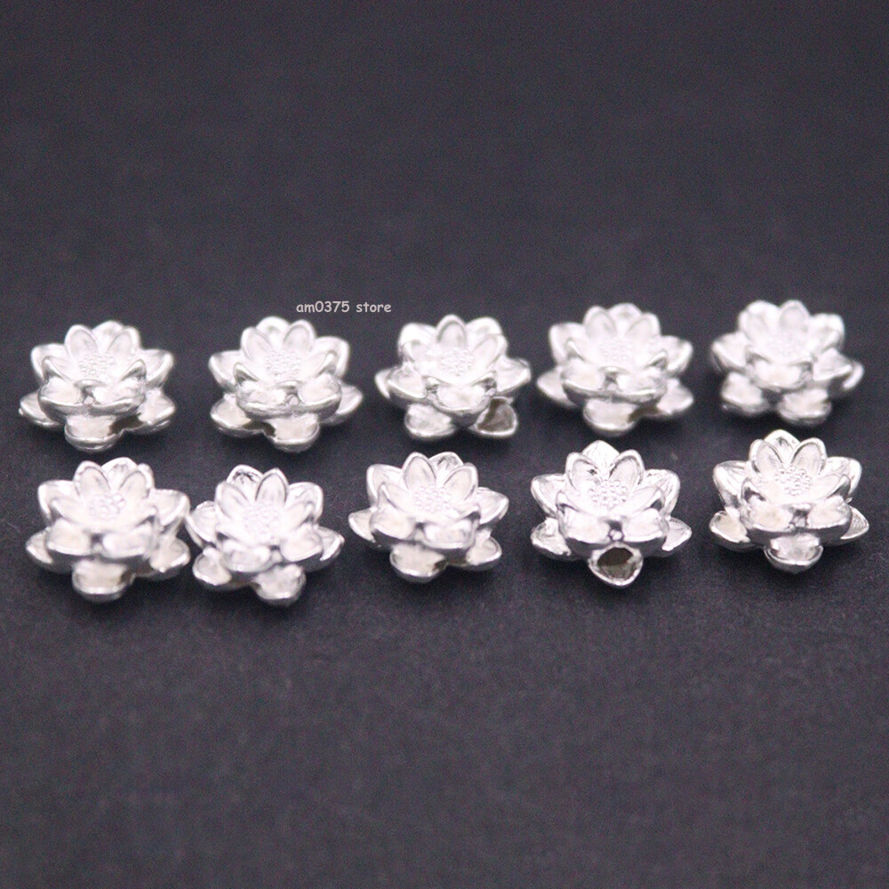 10pcs Pure 999 Fine Silver Lotus Flower Pendant Accessory DIY DIY Bead 8*8mm