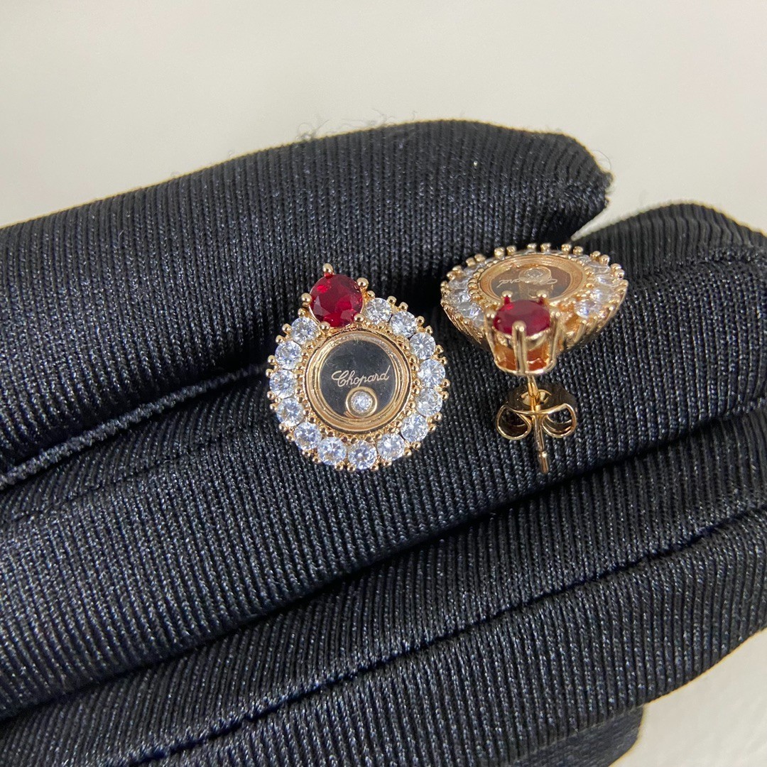 Chopard Happy Diamonds Rose Gold Ruby Moving Diamond Stud Earrings